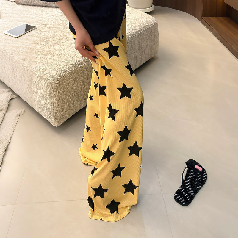 Double-Layered Star-Patterned Women's Summer Thin Outdoor Ice Silk Cool Casual Pants, Loose and Lazy Style Cool Pants