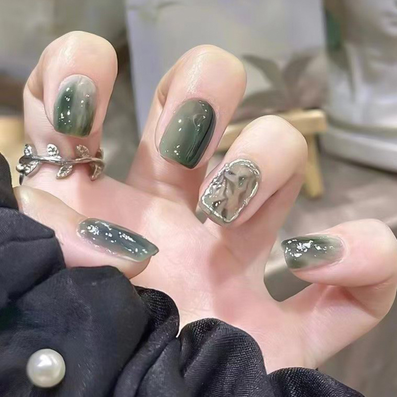 Green Layered Smudged Leaves, Cool Atmosphere, Fake Nail Patches, Removable Wearable Nails, 24 Pieces Green Layered Smudged Leaves, Cool Atmosphere, Fake Nail Patches, Removable Wearable Nails, 24 Pieces