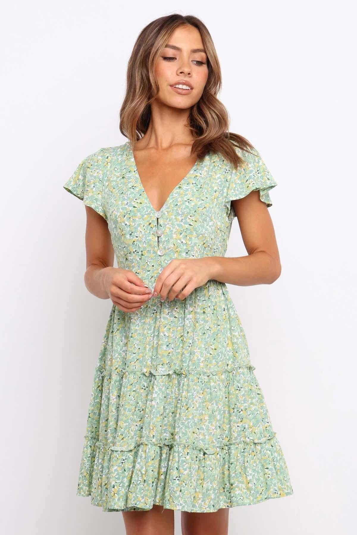 товар из китая women's summer new v-neck flying sleeve pleated dress OTHER