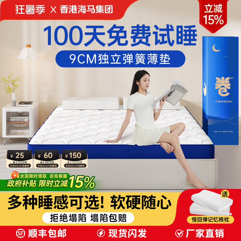Memory Foam Box Individually Packaged Spring Mattress for Home Use 9cm Rolled Compressed Latex Student Tatami Soft and Hard Mattress