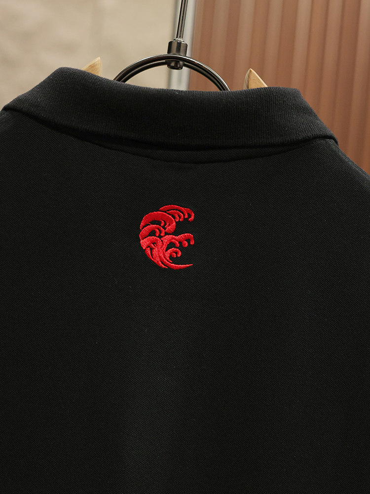 2024 SUMMER JAPANESE KOI EMBROIDERY SHORT SLEEVE POLO SHIRT T-SHIRT MENS COTTON LOOSE PIQUE COTTON TREND TOP
