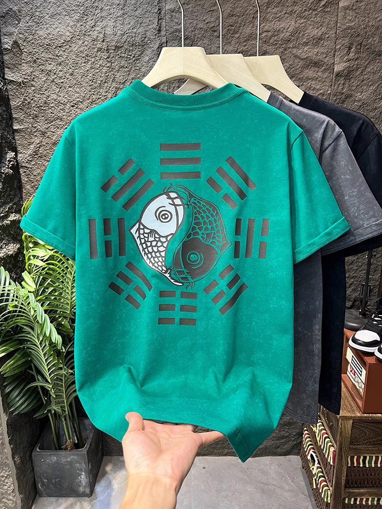 中国風カンフー八卦陰陽太極拳Tシャツメンズ半袖夏カップルトップス朝のスポーツウェア