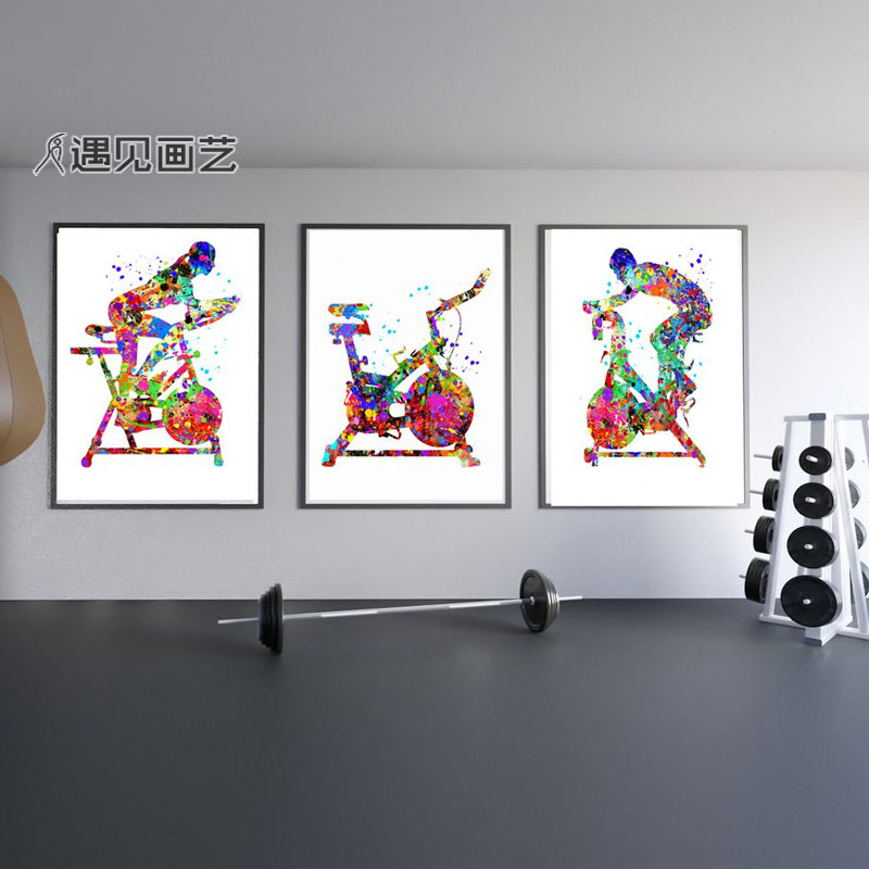 Sports center gym painted spinning bicycle background wall hanging painting abstract decorative painting club painted mural