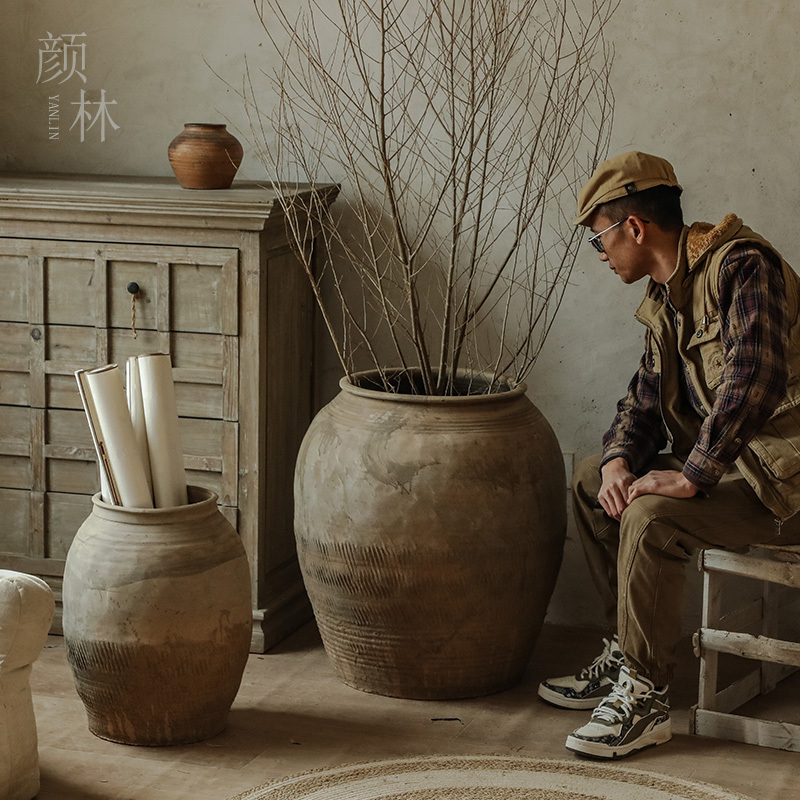 Earthenware Pot | Rustic Clay Vase Floor Decoration Jar Antique Style Pottery Handmade Jar Unique Large Jar