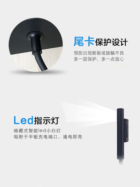 Suitable for Microsoft Surface Charger Pro4 Charger Pro6Pro5Pro3Pro2 Power Adapter Laptop Charging Cable 24W High-Power Fast Charging Tablet Computer Pro7 Universal