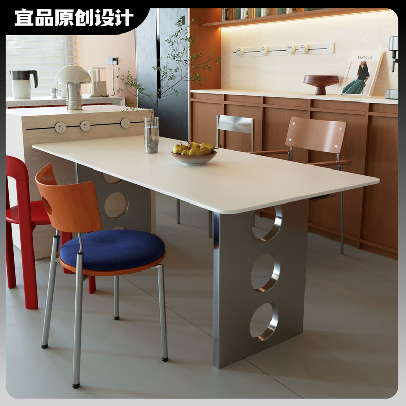 Bauhaus Minimalist Dining Table with Slate Countertop, Scratch-Resistant, Slip-Resistant, Easy to Maintain, Matte Finish, High-End Feel, Pure White
