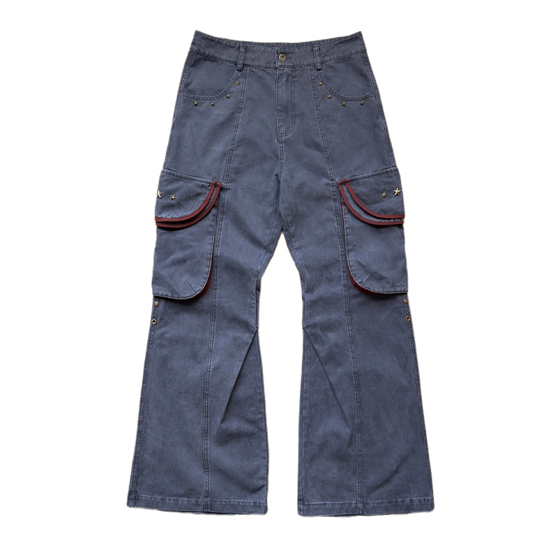 Yceltex "Workwear King" Contrast Color Studded Military Cargo Pants with Multiple Pockets Yceltex "Workwear King" Contrast Color Studded Military Cargo Pants with Multiple Pockets