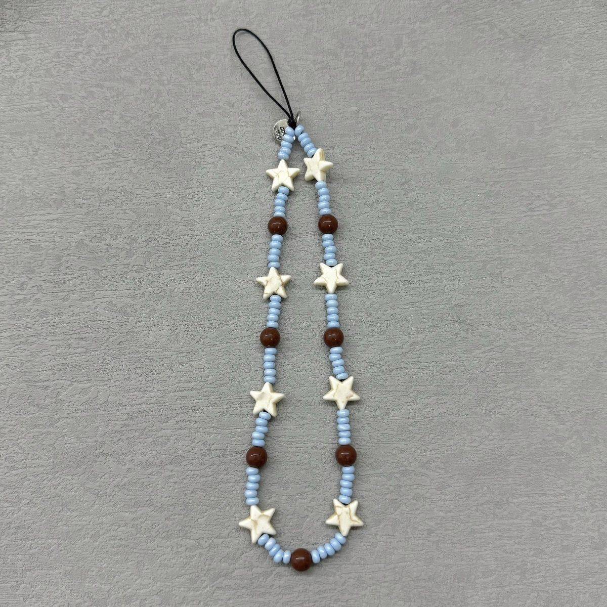 Simple white and blue star beaded CCD short lanyard for bags, phones, and keys; drop-proof lanyard.