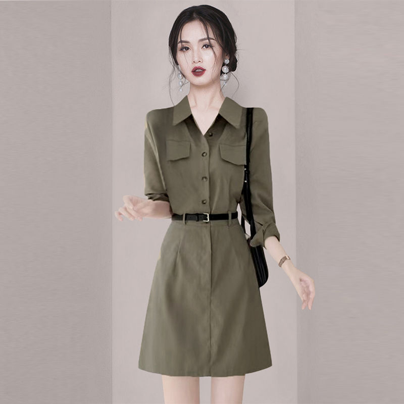Fashionable Petite High-End Shirt Dress 2026 Spring New Women's Clothing Elegant Waist-Cinching A-Line Skirt Fashionable Petite High-End Shirt Dress 2026 Spring New Women's Clothing Elegant Waist-Cinching A-Line Skirt
