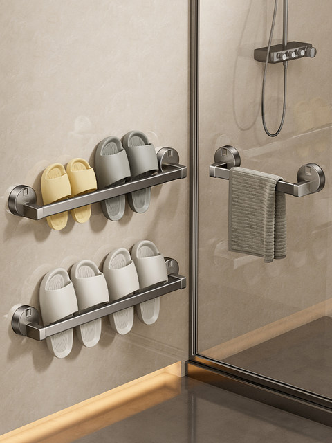 Suction Cup Slipper Rack Bathroom No-Drill Storage Shelf Shoe Drainage Organizer Toilet Wall-Mounted Hanger