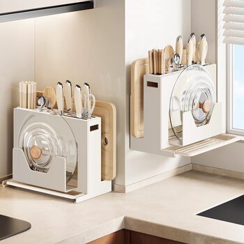 304 Stainless Steel Kitchen Knife Rack Storage Rack Cutting Board Knife Multi-Functional Countertop Wall-Mounted Integrated Storage Rack