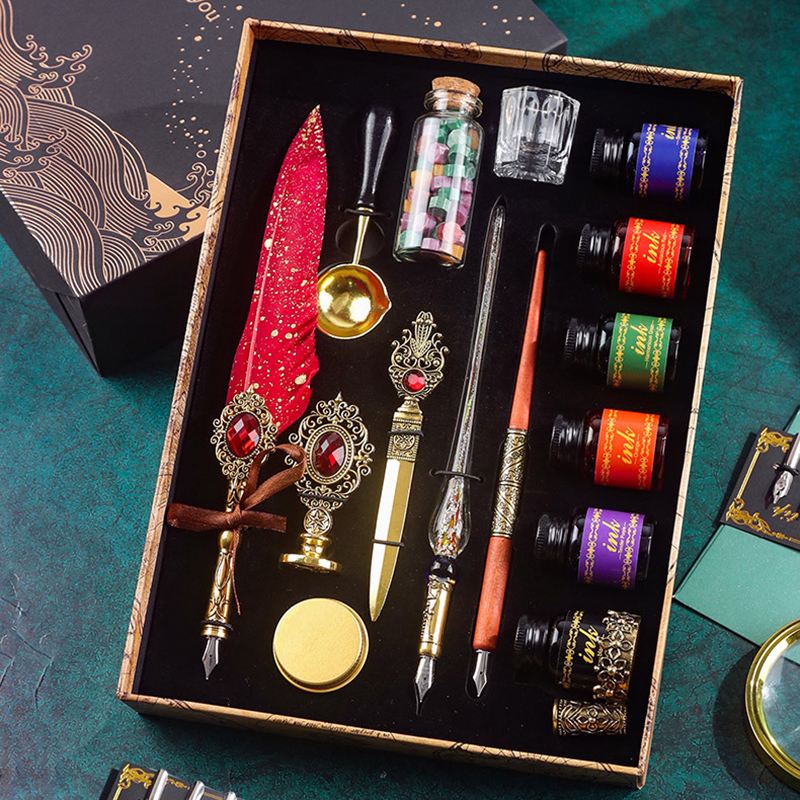 マジックジェムフェザーペン ハリーポッター ヨーロピアンレトロワックスシールディップペン 学生向けスペシャルペン ギフトボックスセット 高級 絶妙 クリエイティブ 誕生日プレゼント