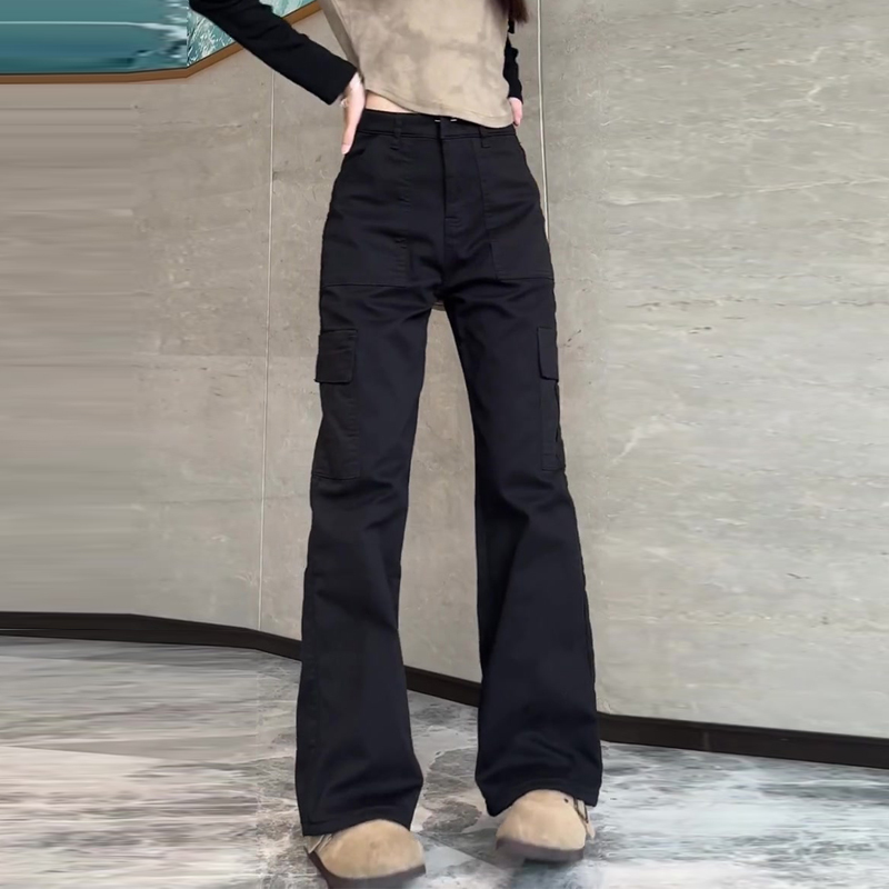 Black American-Style Work Pants for Women, Autumn 2026 New Vintage High-Waisted Slim-Fit Narrow Straight-Leg Wide-Leg Sports Pants