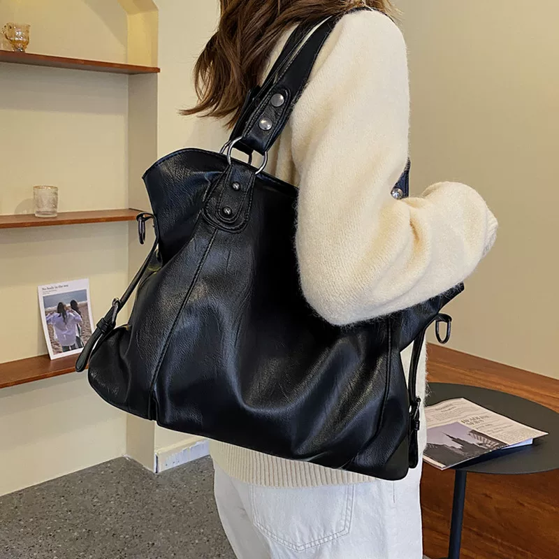 [Большая черная женская сумка через плечо большого размера casual tote]