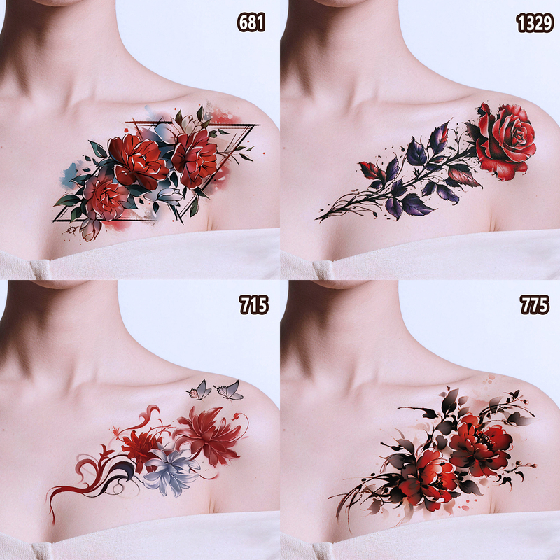 8 Pieces of Colorful Tattoo Stickers, Waterproof and Long-Lasting, for Men and Women to Cover Scars, Personalized Collarbone Pattern Temporary Tattoo Stickers