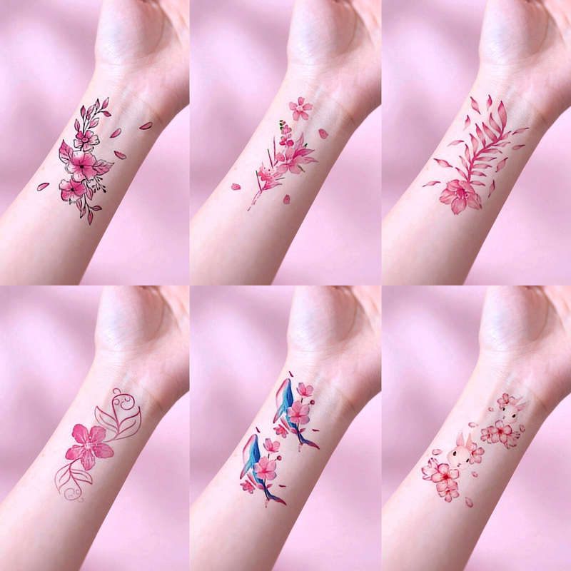 Colorful Tattoo Stickers, Waterproof and Long-Lasting, for Men and Women to Cover Scars, Personalized and Fashionable Temporary Tattoo Stickers with Cherry Blossom Floral Patterns