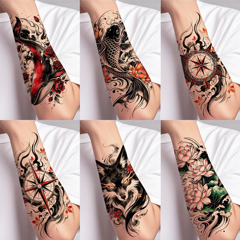 Colorful Tattoo Stickers with Koi, Dragon, and Tiger Personalized Designs, Long-Lasting Waterproof Temporary Tattoo Stickers for the Arm Colorful Tattoo Stickers with Koi, Dragon, and Tiger Personalized Designs, Long-Lasting Waterproof Temporary Tattoo Stickers for the Arm