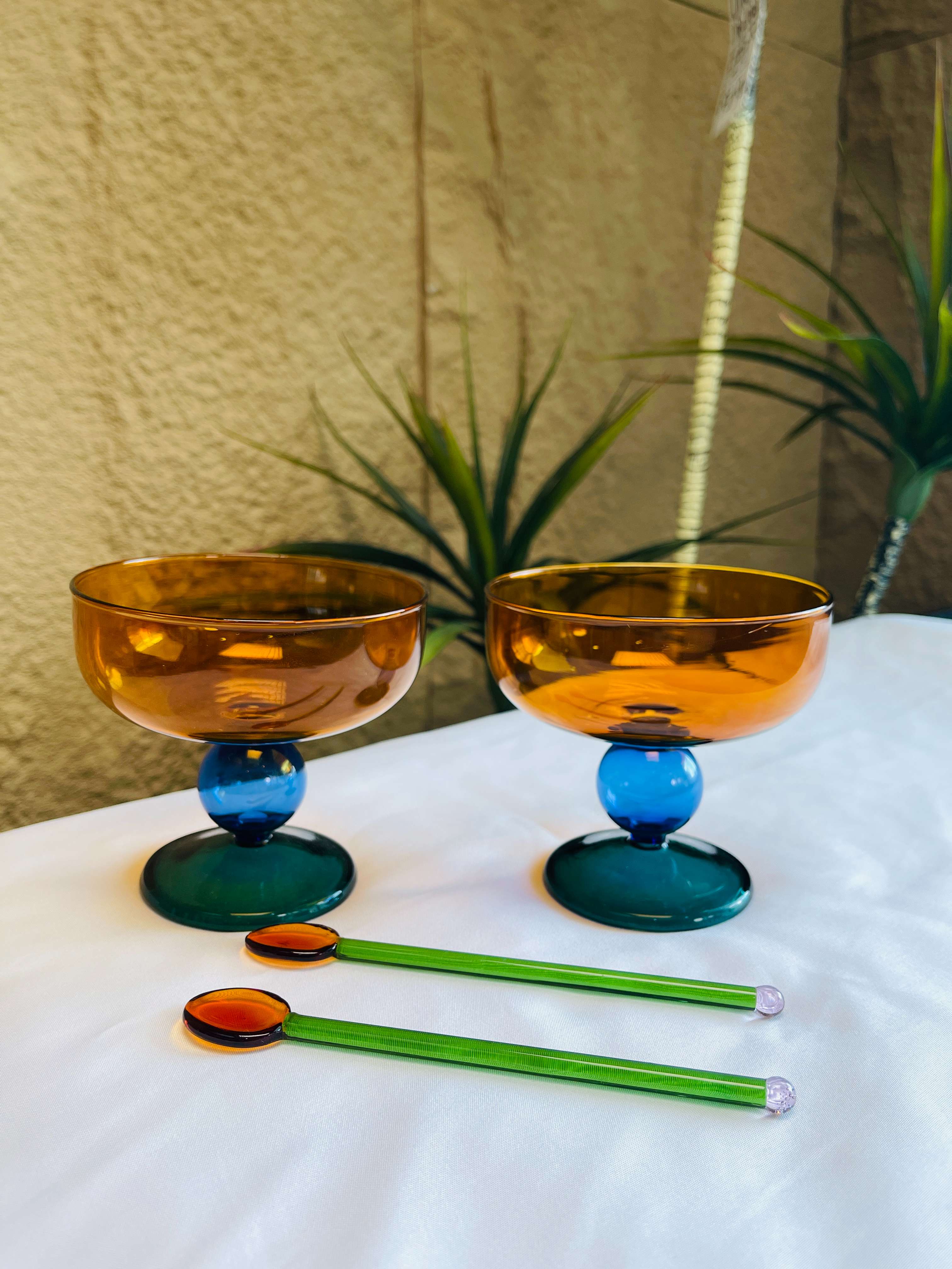 Juego de cuencos de postre de base alta de vidrio de borosilicato con diseño de bloqueo de color SQ_voghion.com