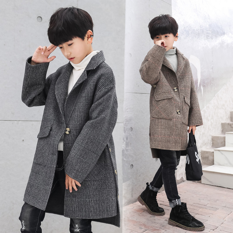 Kids wool coat wool medium long style medium big boy baby double-sided boy tweed coat 2021 new model