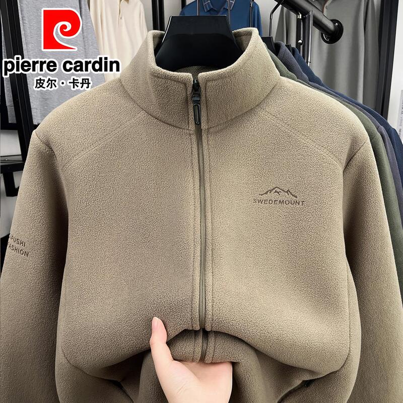 Pierre Cardin Men's Fleece Jacket Winter Thickened Jacket for Young and Middle-Aged 2025 New Fleece Clothing
