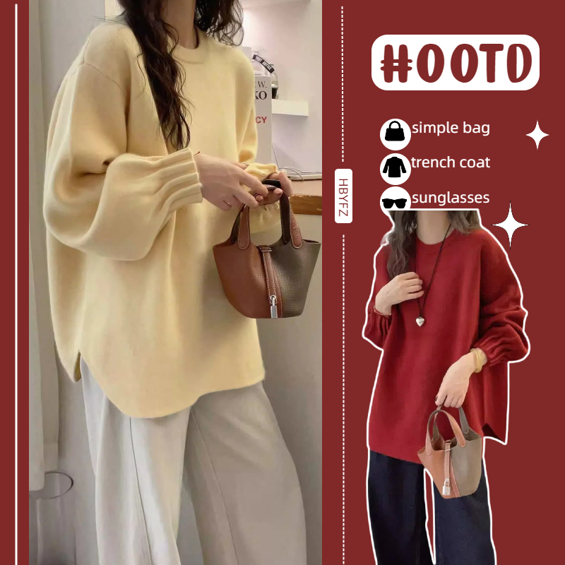 Clearance! Maternity Wear with a New Year's Vibe, Red Sweater for Autumn and Winter, Thickened, Loose-Fitting, Mid-Length Knitted Top