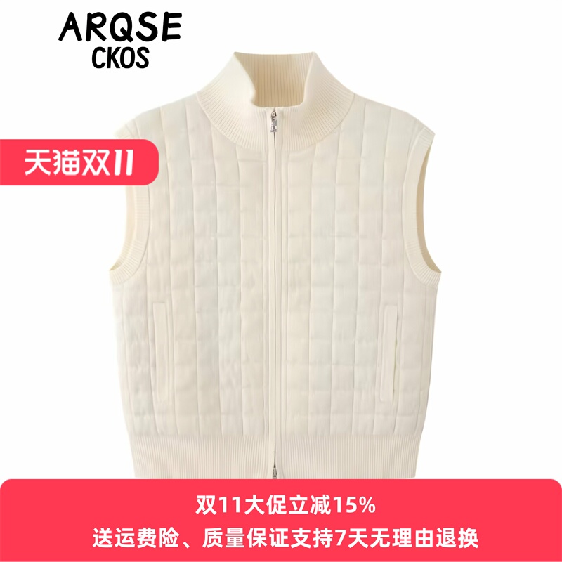 Ainos Starry 2026 Autumn/Winter New Versatile Diamond Pattern Stand Collar Zipper Knitted Women's Sleeveless Vest 4120