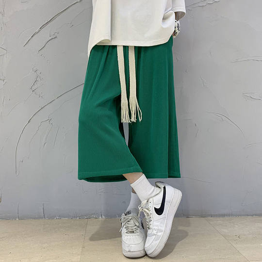 300斤加肥加大男装短裤春夏季港风休闲七分宽松阔腿裤冰丝裤男潮