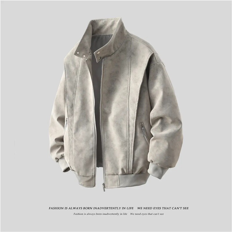 Jacket 2026 Men's and Women's Spring and Autumn New American Retro Stand-Up Collar Loose Melard Washed Leather Jacket