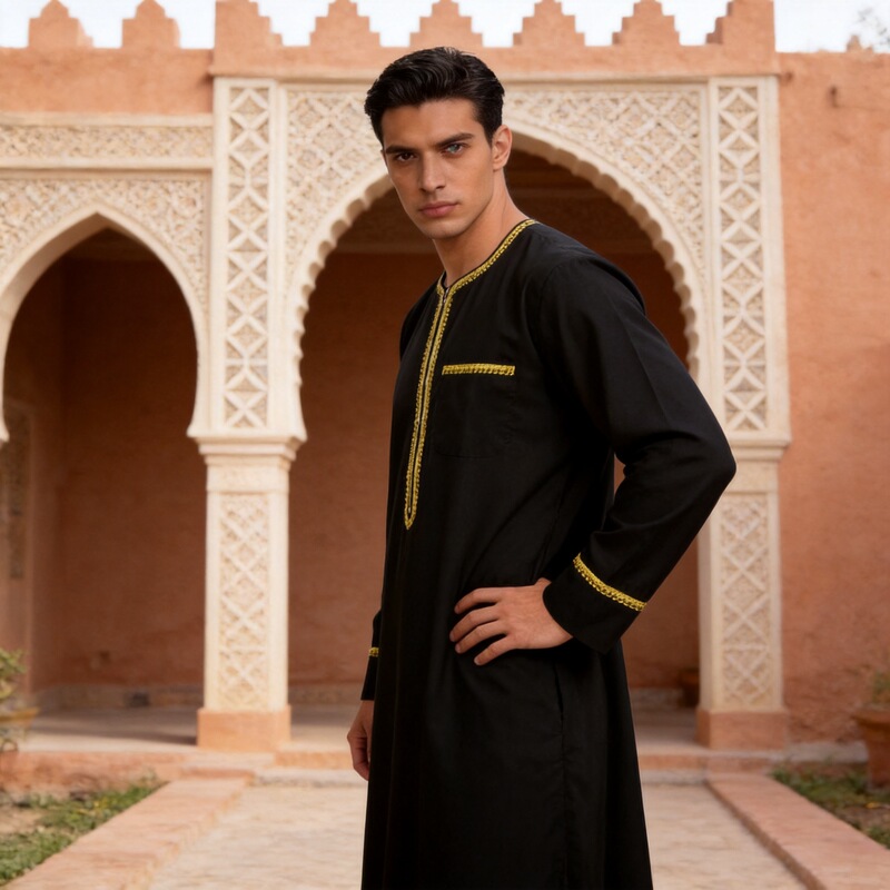 Men's Loose Ankle-Length Robe, Indonesian Style, Loose Long-Sleeved Gown, Skin-Friendly, Breathable, Large Size, Ceremonial Casual Cover-Up Men's Loose Ankle-Length Robe, Indonesian Style, Loose Long-Sleeved Gown, Skin-Friendly, Breathable, Large Size, Ceremonial Casual Cover-Up