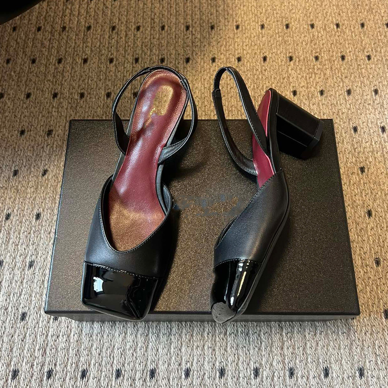 Sakuran Chanel-Style Genuine Leather Square-Toe Mary Jane High Heels for Women, Size 26, Fashionable Color-Blocking Back Strap Chunky Heel Sandals Sakuran Chanel-Style Genuine Leather Square-Toe Mary Jane High Heels for Women, Size 26, Fashionable Color-Blocking Back Strap Chunky Heel Sandals