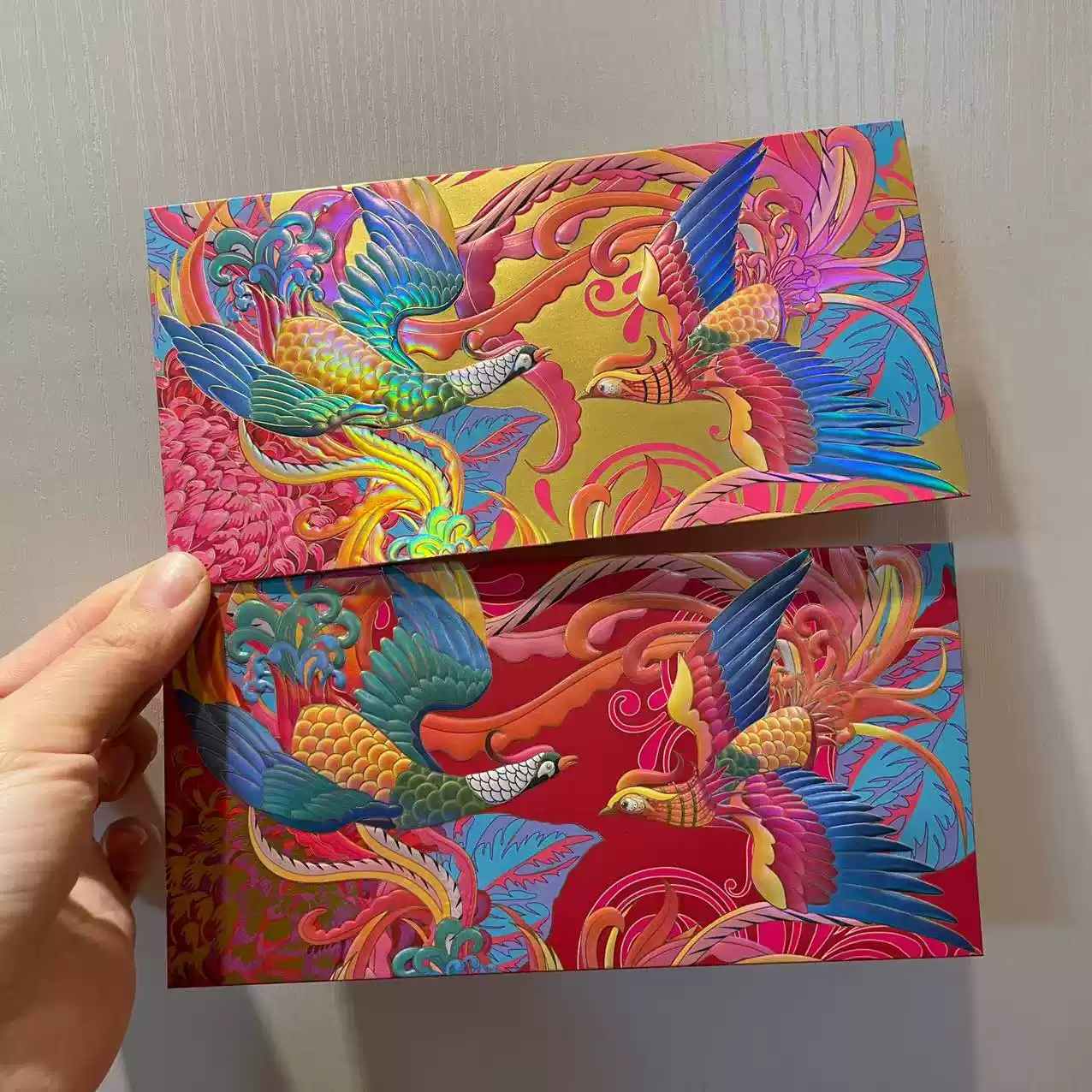 老款收藏法国巴黎银行花鸟烫金红包新年高档利是封港风BNP红包