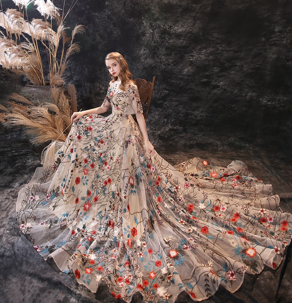 Изоляция для проводов floral embroidery evening dresses  long dress colorful tulle