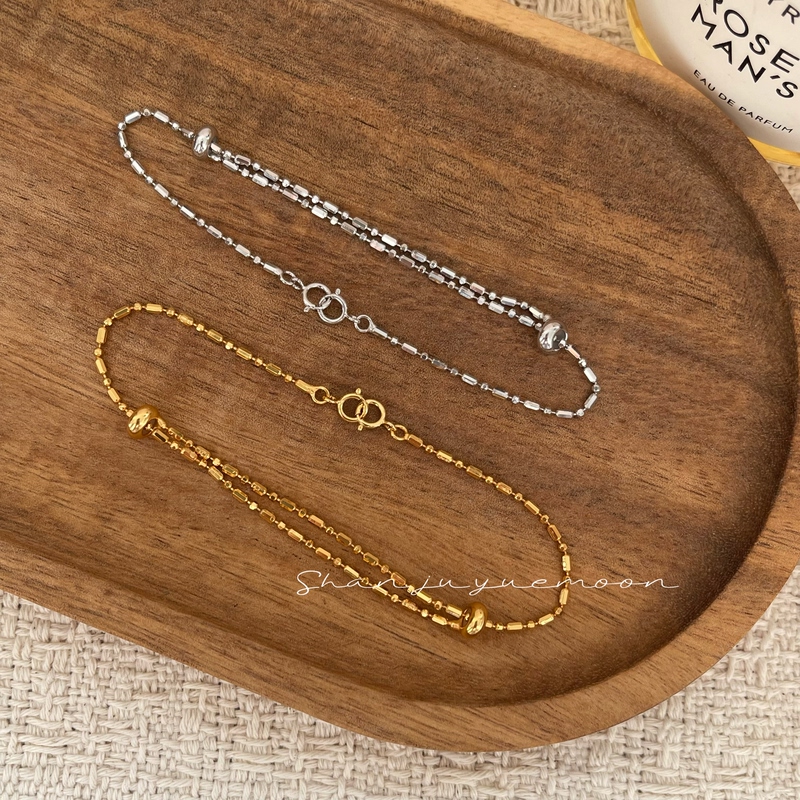 Double Buckle, Double Slider, Small Gold Nugget Bracelet, S925 Silver Gold-Plated, 14-26cm, One Chain, Multi-Purpose, Can Be Used as a Necklace, Extension Chain