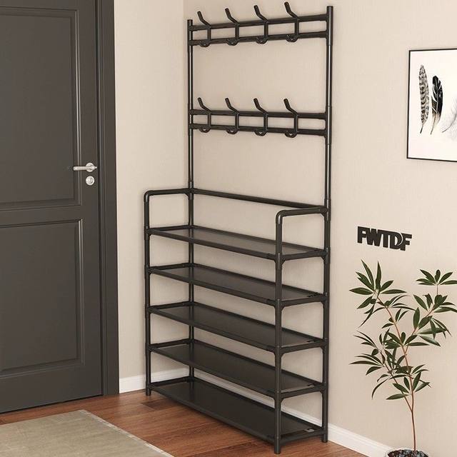 Shoe rack, clothes hanger integrated, simple rental house door, home multi-layer clothes hanger storage floor-standing clothes hanger shoe rack