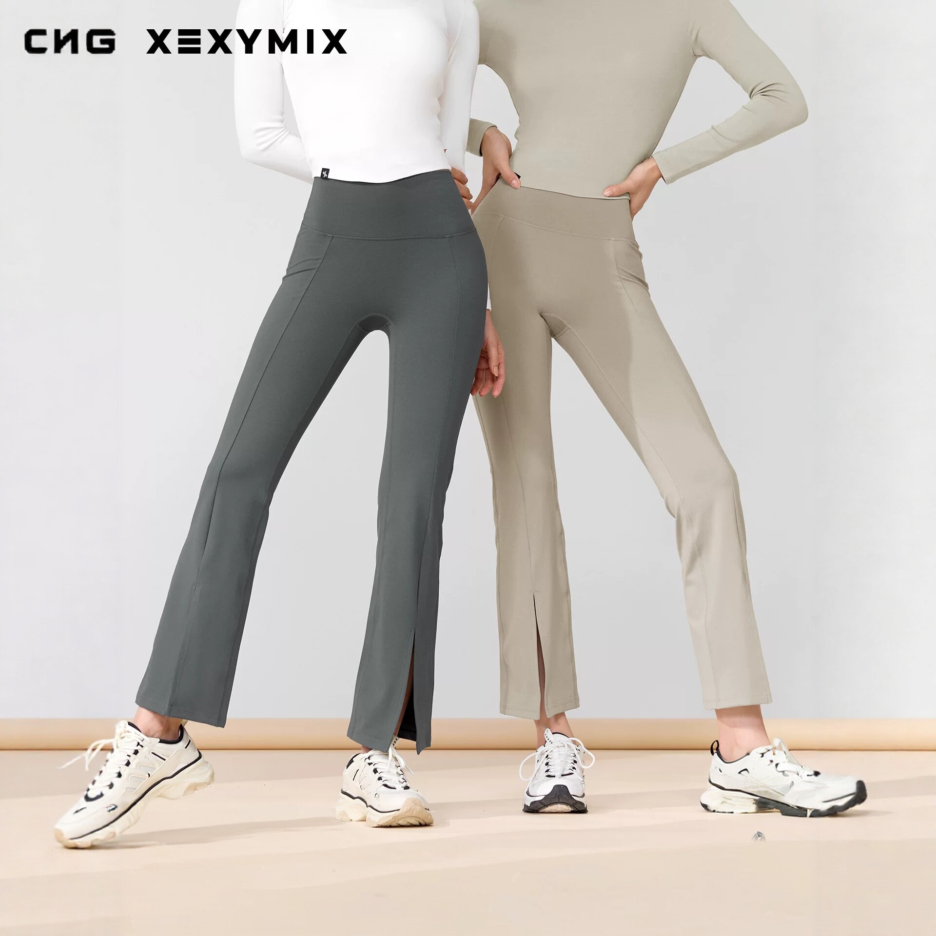 xexymix杰克茜韩国进口女XELLA开叉高腰微喇瑜伽裤九分XWFLG03H3 口裤实拍商品图