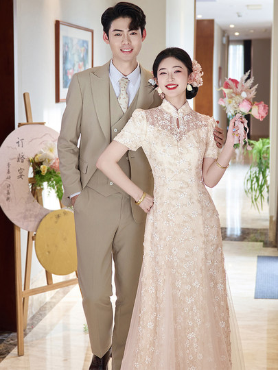 香槟色旗袍敬酒服2026新款高级感新中式新娘订婚结婚礼裙蕾丝绝美