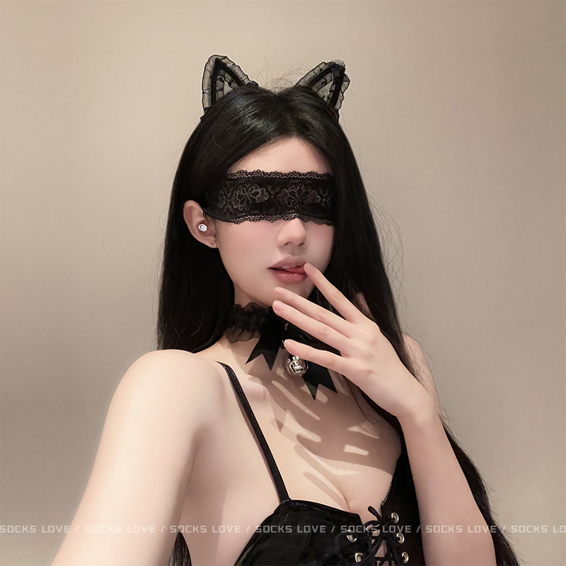 Punishment for Little Cats~ Cat Ears Pure Desire Headband, Abstinence Style Lace Headband, Sexy Internet Celebrity Couple Accessories, Eye Mask