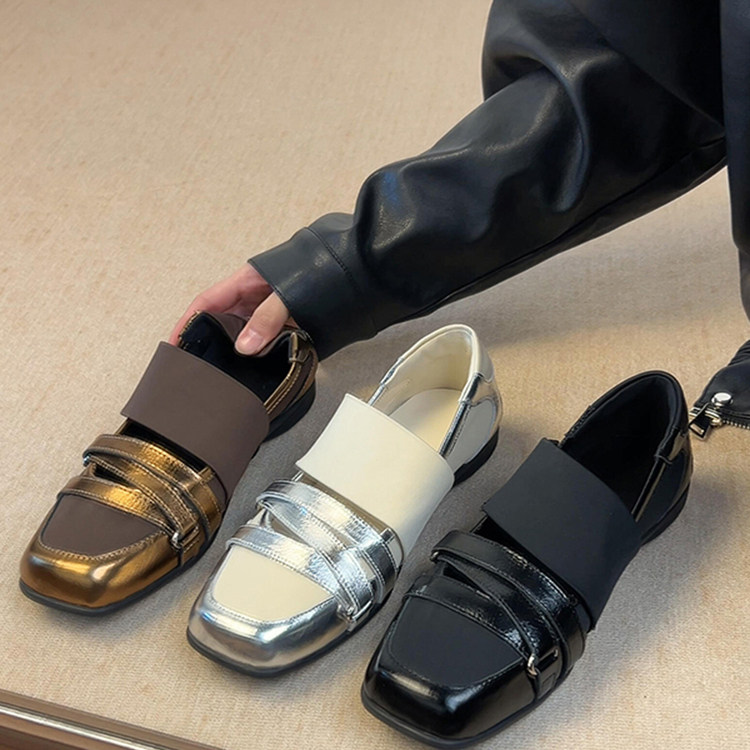 Версия из овчины ~ кожаная повседневная обувь Mary Jane в спортивном стиле ретро; тонкие туфли; женские маленькие кожаные туфли серебристого цвета на толстой подошве; балетки