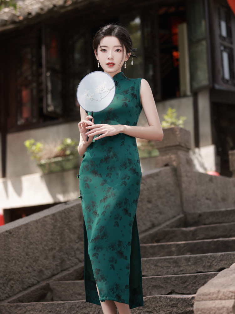 Abito Qipao Cheongsam Tradizionale | Corto O Lungo Con Ricamo Drago | Broccato | Maniche Corte - Foto 5