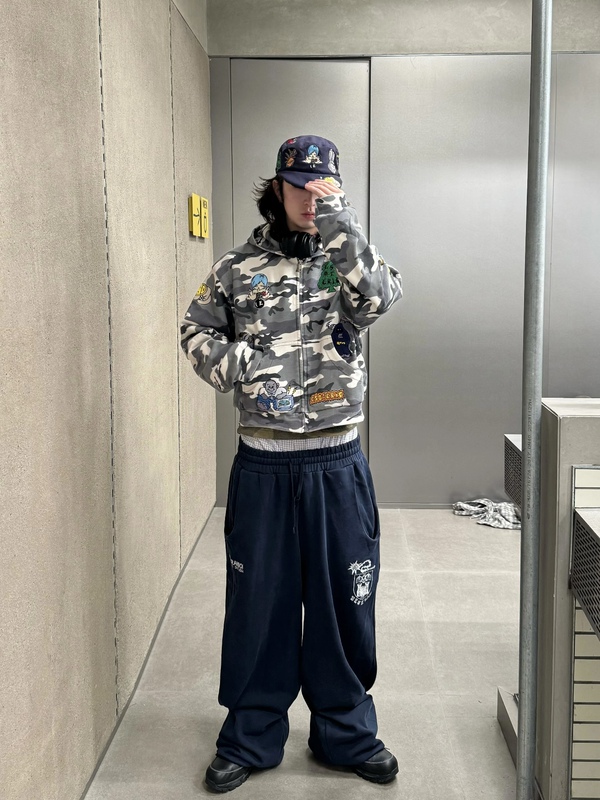 American Street Style Bat Castle Embroidery Navy Blue Sweatpants for Men, Unique Design, Niche Sports Fitness Casual Loose Pants