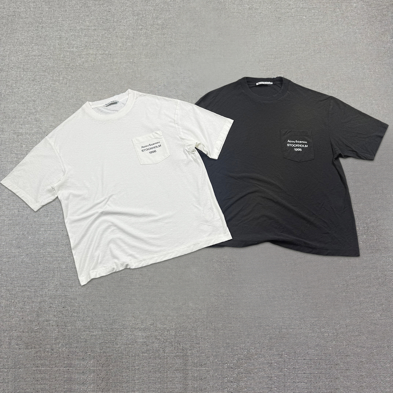 【Ceiling Top】Ac Acou Scenou Summer Basic Pocket Print Linen Short Sleeve T-Shirt for Men and Women