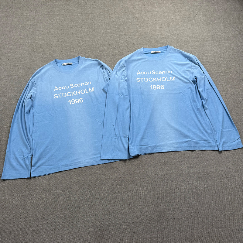 [Ceiling Top] Ac Acou Scenou Letter 1996 Series Glacier Blue Cotton Linen Long Sleeve T-Shirt for Men and Women