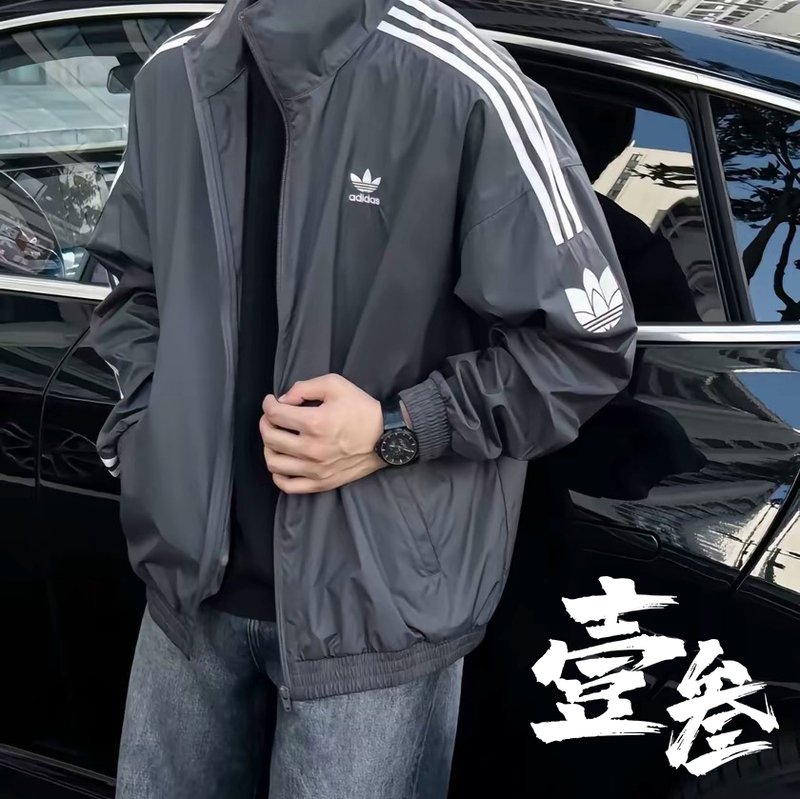 Adidas Originals Logo Unisex Student Couple Retro Stand Collar Three-Stripe Jacket