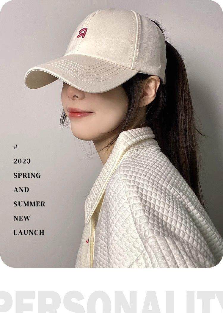 кепка для бадминтона 可扎高马尾棒球帽女新款空顶硬顶鸭舌帽子镂空大头围显脸小宽檐r