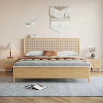 Rattan bed wabi-sabi style bed Indonesian rattan Nordic solid wood bed modern simple log retro Japanese style bed and breakfast furniture