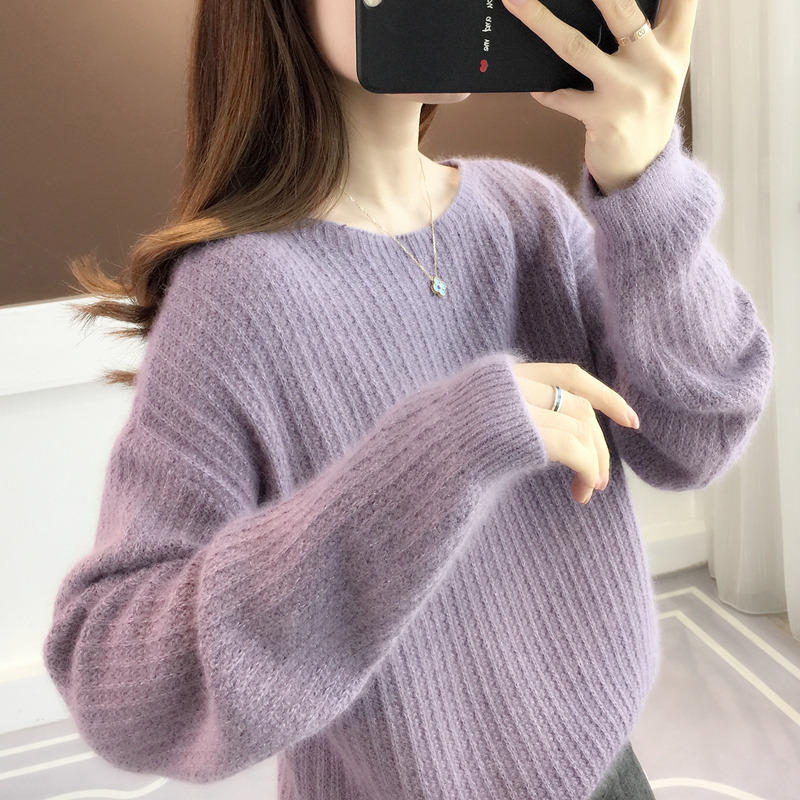 High-End Soft Mohair Sweater for Women, Autumn and Winter European Style Outerwear, Knitted Base Layer, Inner Top, Lazy Style High-End Soft Mohair Sweater for Women, Autumn and Winter European Style Outerwear, Knitted Base Layer, Inner Top, Lazy Style