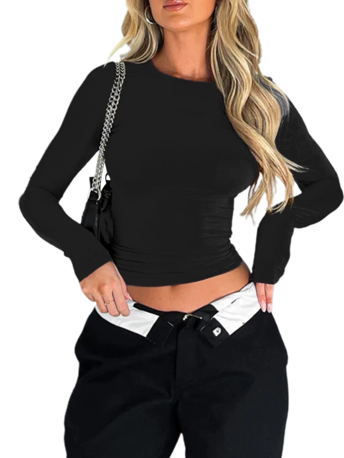 WOMEN's Slim Fit Long Sleeved T-Shirt Women's Pure Color Slim Sleeve T-shirt