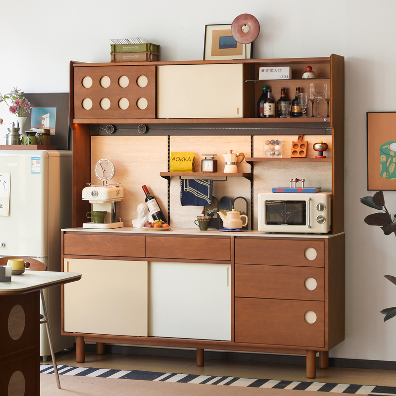 (Clearance) Chestnut Park Sideboard, Solid Wood, Mid-Century Style, Travertine Stone Slab, Wall-Mounted Integrated Living Room Storage High Cabinet (Clearance) Chestnut Park Sideboard, Solid Wood, Mid-Century Style, Travertine Stone Slab, Wall-Mounted Integrated Living Room Storage High Cabinet