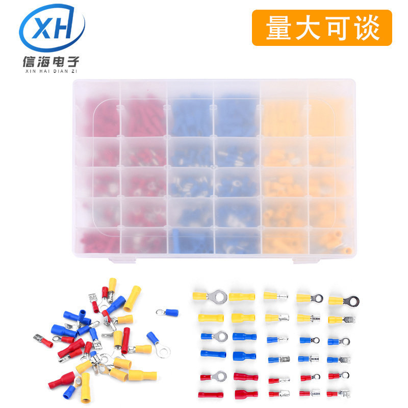 环形圆形铲形冷压接线端子套装电线扁平母型和公型绝缘480PCS