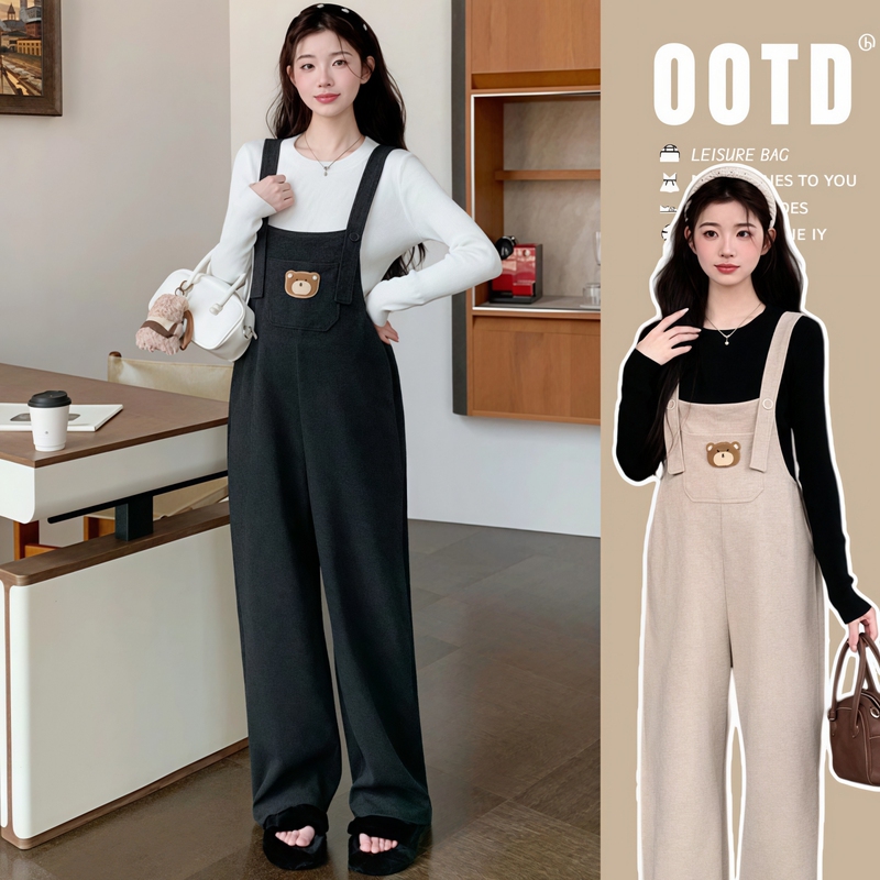 Outfits for Pregnant Moms~ Korean-Style Loose Cartoon Maternity Overalls Set, Stylish and Age-Reducing Two-Piece Set for Spring and Autumn